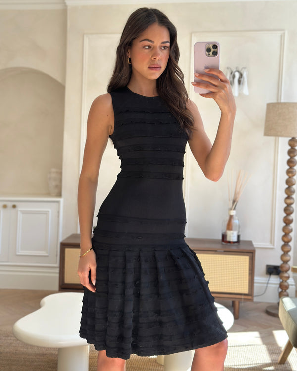 Christian Dior Black Sleeveless Knitted Midi Dress with Frill Detail FR 34 (UK 6)