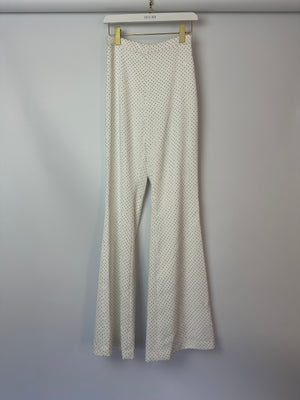 Nadine Merabi White Bra Flare Trousers with Silver Rhinestone Embellishment Size S (UK 8)