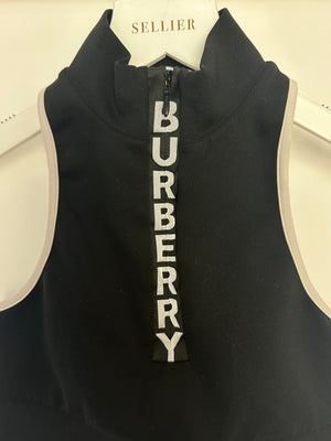 Burberry Black Tay Cropped Tank Top with Zip & Logo Detail Size XS (UK 6)