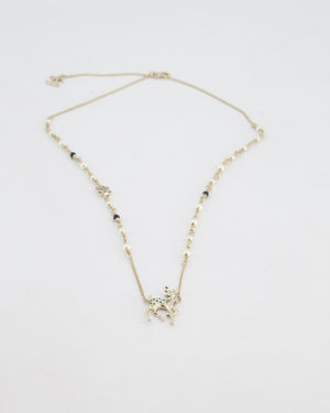 Chanel Champagne Gold CC Pearl Necklace with Bambi Pendant