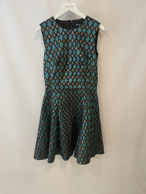 Dolce & Gabbana Turquoise Metallic and Gold Jacquard Mini Dress Size IT 38 (UK 6)