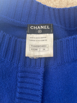Chanel Cobalt Blue Cashmere Long Cardigan with Silver CC Logo Buttons Size FR 34 (UK 6)