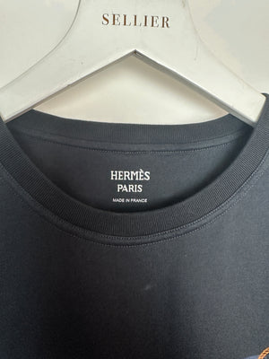 Hermes T-Shirt in Bleu Noir with "Les Clefs" Print in Size FR 38 (UK 10)
