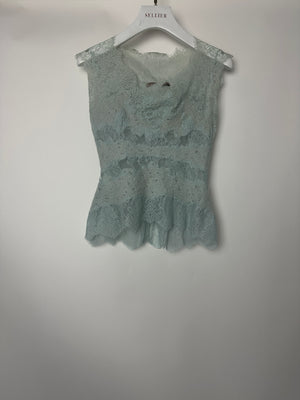 Ermanno Scervino Sky Blue Lace Top with Wool Appliqué Size IT 40 (UK 12)