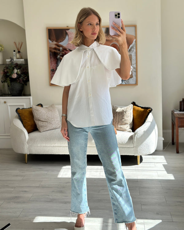 Comme Des Garçons White Shirt Top with Cape Sleeves Detail Size L (UK 12)