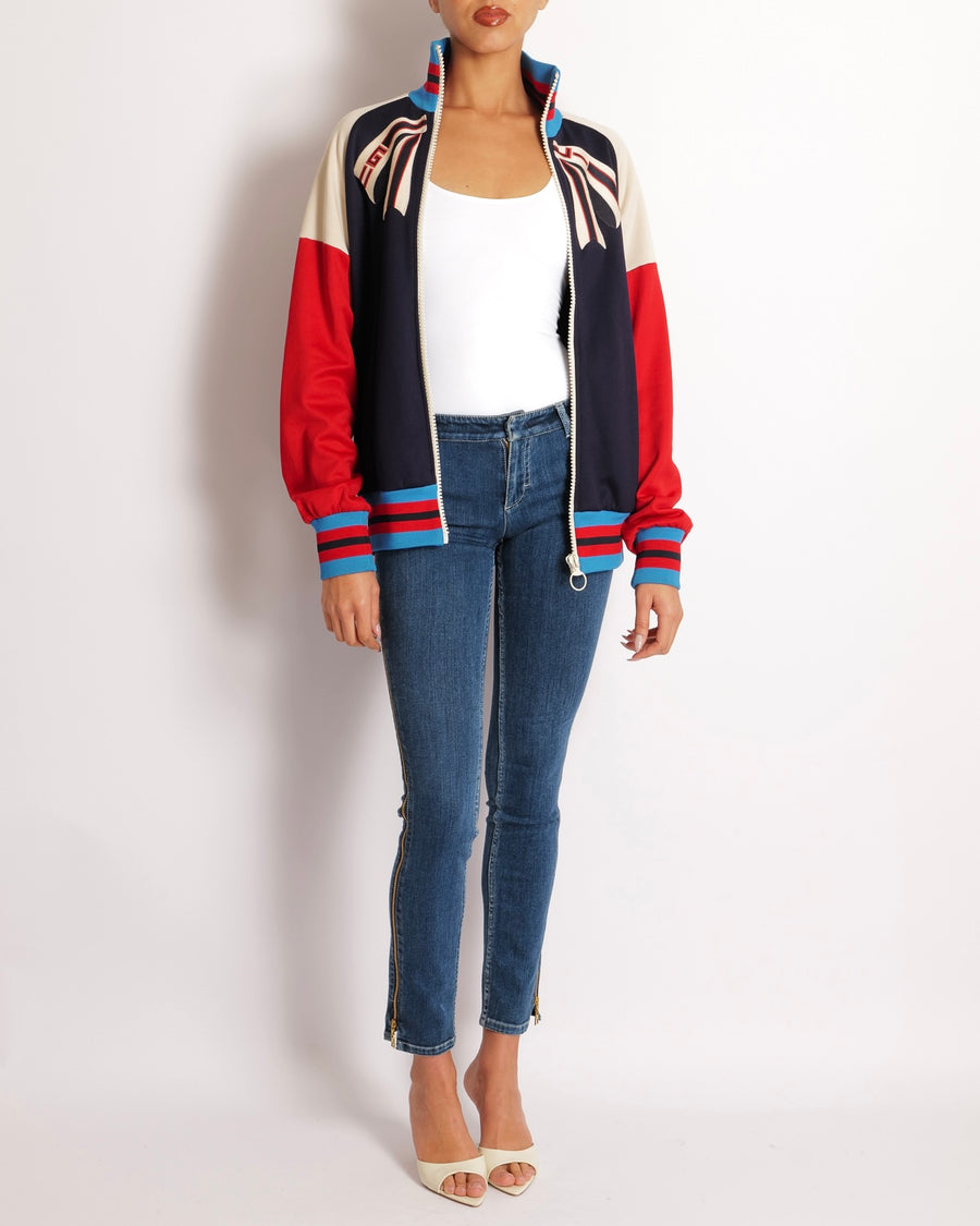Gucci Blue, Red and Cream Tracksuit Jacket with Red Snake and Guccify Yourself Print Size M (UK 10)