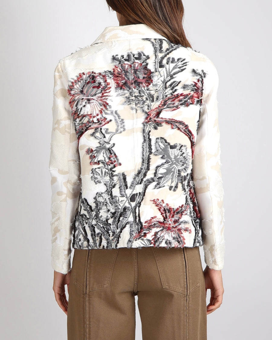 Christian Dior White, Cream and Navy Embroidered Denim Jacket with CD Logo Detail Size FR 36 (UK 8)