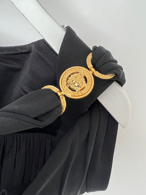 Versace Black Sleeveless Cropped Top with Gold Medallion Buckle Size IT 42 (UK 10)