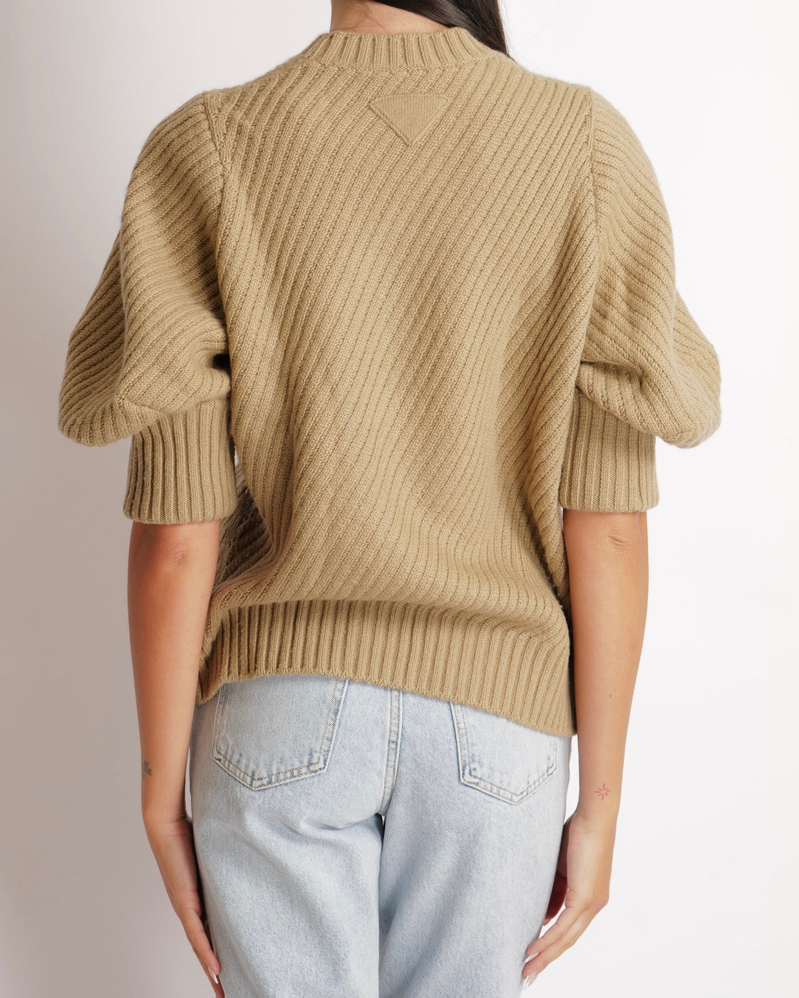 Prada Beige Cashmere Knit Puff-Sleeve Jumper Size IT 40 (UK 8