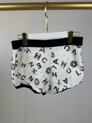 Chanel  22S White and Black Hot Pant Shorts With Logo Detail and and Gems Size M (UK 10) RRP £1,530