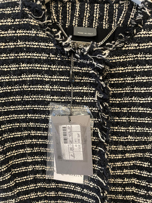 Alexander McQueen Black and White Stripped Frayed Tweed Jacket Size IT 40 (UK 8)
