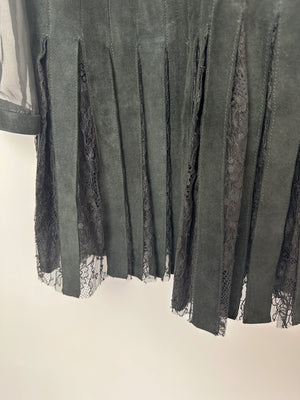 Valentino Black Mini Suede and Lace Pleated Dress with Collar Detail Cream Size UK 6