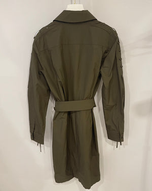 Max Mara Khaki Military Shirt Dress with Belt and Lace Details Size IT 40 (UK 8)
