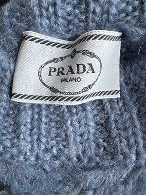 Prada Blue Oversized Cropped Cable Knit Openwork Mohair Jumper Size IT 38 (UK 6)