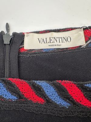 Valentino Navy A-Line Mini Dress with Black, Red and Blue Lace Panel Details Size UK 10 (Size Medium)