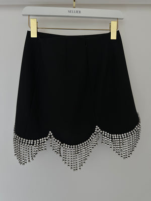 Area Black Mini Skirt With Crystal Scallop Detail Size US 2 (UK 6)