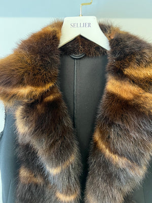 Ermanno Scervino Black Gilet with Brown Fur Trim Size IT 42 (UK 10)