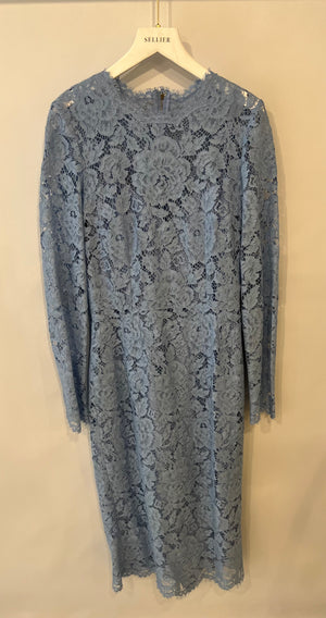 Dolce & Gabbana Light Blue Lace Long-Sleeved Midi Dress Size IT 40 (UK 8)