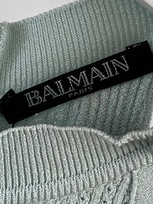 Balmain Blue Sleeveless Body Dress with Silver Button Detail Size FR 34 (UK 6)