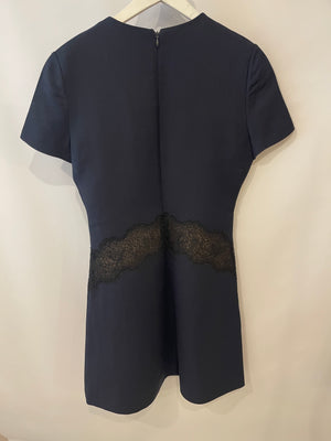 Valentino Navy and Black Lace Short-Sleeve Mini Dress Size IT 44 (UK 12)