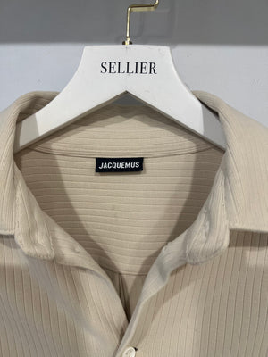 Jacquemus Beige Ribbed Shirt with Embroidered Logo and Pocket Detail Size M (UK 10)