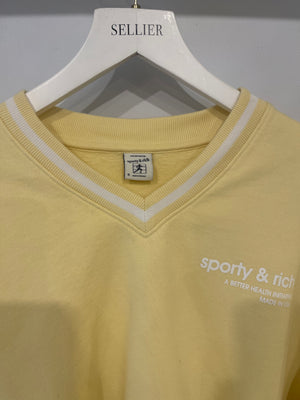 Sporty and Rich Yellow V-Neck Sweater with White Trim Detail Size S (UK 8)