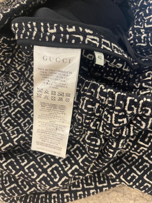 Gucci Black and White GG Logo Jacket and Midi Skirt Set with Leather Details Size IT 44 (UK 12)