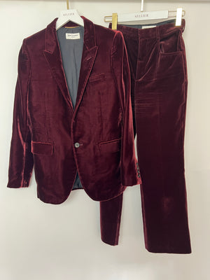 Saint Laurent Burgundy Velvet Blazer and Tailored Trouser Set Size FR 34 (UK 6)