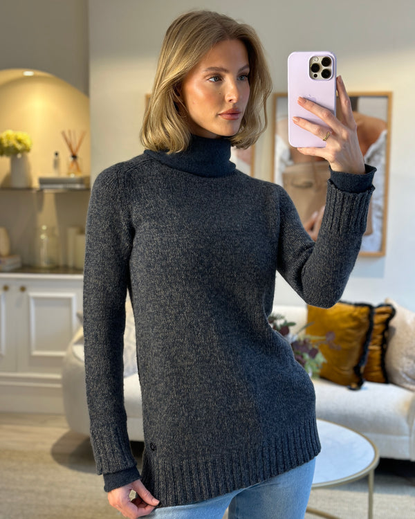Loro Piana Grey Blue Long Sleeve Cashmere Turtle Neck Jumper with Double Neck & Cuff Detail Size IT 40 (UK 8)