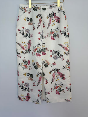 Emilia Wickstead Pink and Green Floral Printed White Crop Top and Midi Skirt Set Size UK 12