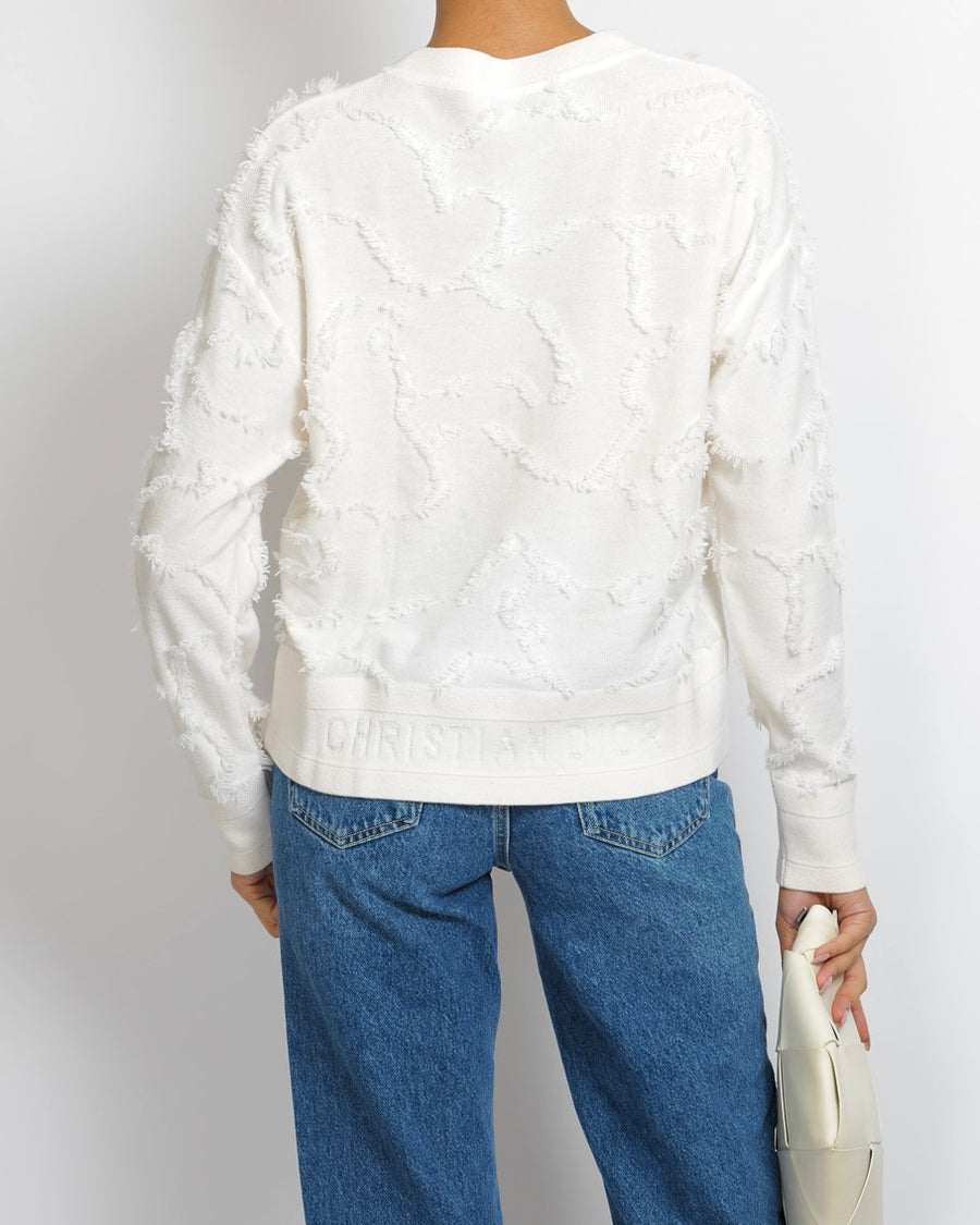 Christian Dior Cream Cashmere Jumper with Back Logo and Frayed Textured Details Size FR 34 (UK 6)