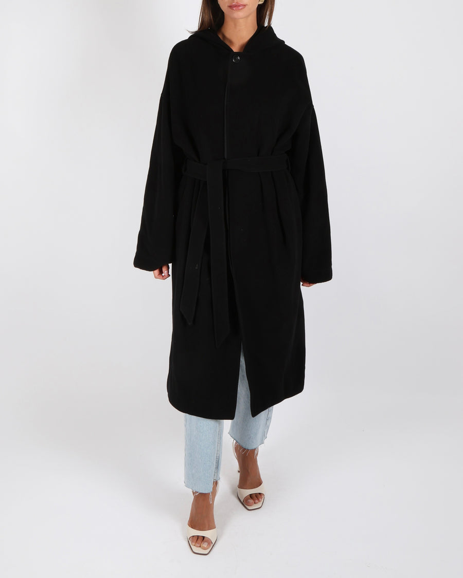 Celine Black Cashmere Hooded Coat with Belt Size FR 38 (UK 10)