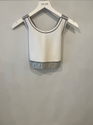 Fendi White Top and Leggings Sports Set with Silver Metallic Logo Details Size UK 8/UK 10
