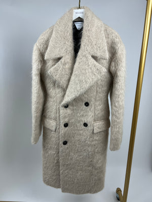 Bottega Veneta Beige Wavy Brushed Double Breasted Coat with Lapel Detail IT 42 (UK 10)