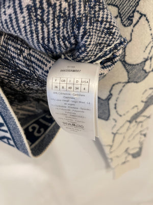 Christian Dior Blue and White Around the World Cashmere Jumper with Embroidery and Logo Band Size FR 36 (UK 8)