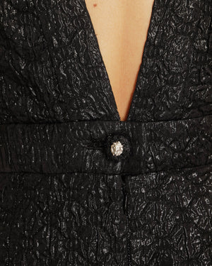 Chanel Black Silk Textured Sleeveless Long Jumpsuit with CC Logo Print and V-Neck Detail Size FR 36 (UK 8)