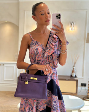 Hermès Kelly Retourne Bag 28cm in Ultraviolet Clemence Leather with Gold Hardware