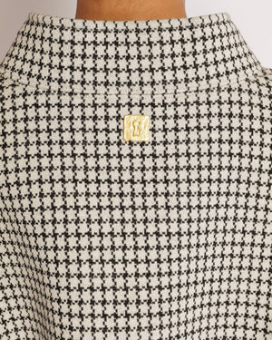 Schiaparelli Black and White Houndstooth Quarter Zip Sweater with Gold and Crystal Embellished Lip Zipper Detail Size M (UK 10)