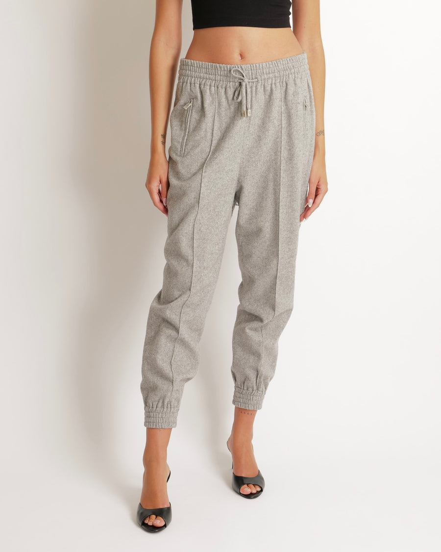 Ermanno Scervino Grey Wool Elasticated High-Waist Trousers with Logo Zip Details Size IT 42 (UK 10) RPP £800