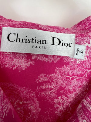 Dior Hot Pink and White Silk Toile De Jouy Printed Short Sleeve Shirt Size FR 36 (UK 8)