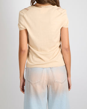 Chanel Spring 2006 Beige and Pink Short-Sleeve Top with Sequin Embellishments Size FR 40 (UK 12)