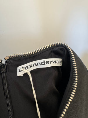 Alexander Wang Black Long-Sleeve Mini Dress with Silver Zip Detail Size US 0 (UK 4)