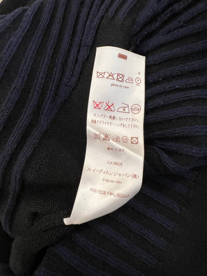 Louis Vuitton Navy and Black Cashmere Ribbed Jumper with Gold LV Logo Buttons Size S (UK 8)