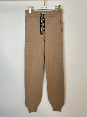 Celine Tan Cashmere Joggers with Cuffed Hems and Logo Tie Size S (UK 8)