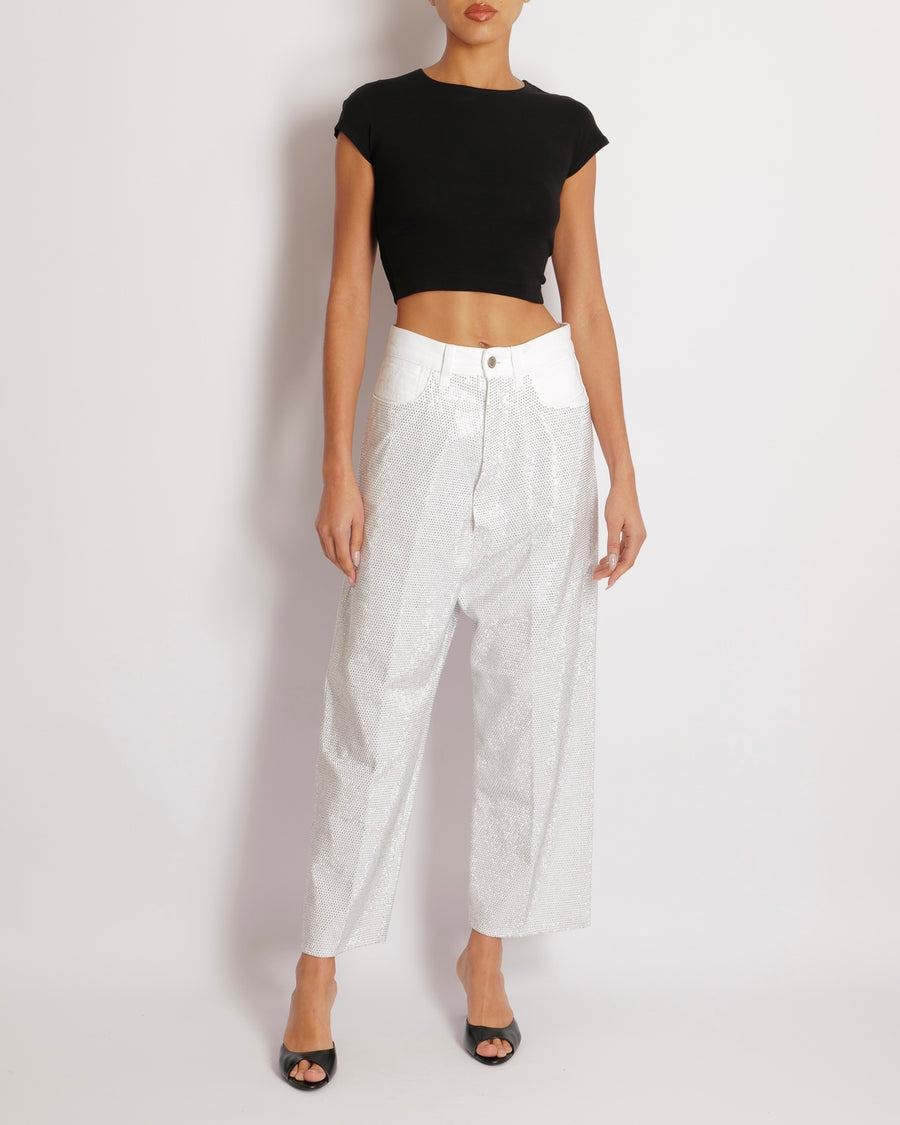 Golden Goose White Crystal Embellished Wide-Leg Jeans Size 26 (UK 8) RRP £1,000