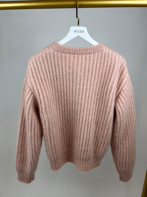 Céline Light Pink Mohair Knitted Cardigan with Gold Button Detail Size S (UK 8)