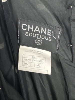 Chanel Vintage Runway 97S Black, White CC Logo Slip Dress and Jacket Set with CC Chanel Button Size FR 42 (UK 14)