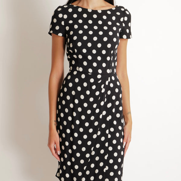 Prada Black Polkadot Short-Sleeve Mini Pleated Dress Size IT 42