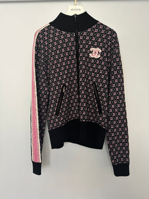 Chanel 23K Pink and Black Two-Piece Knit Tracksuit with Monogram Detail Set Size FR 42 (UK 14) / FR 44 ( UK 16)