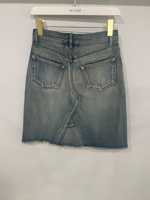 Saint Laurent Denim Mini Skirt with Asymmetric Stitch Details Size 26 (UK 8)